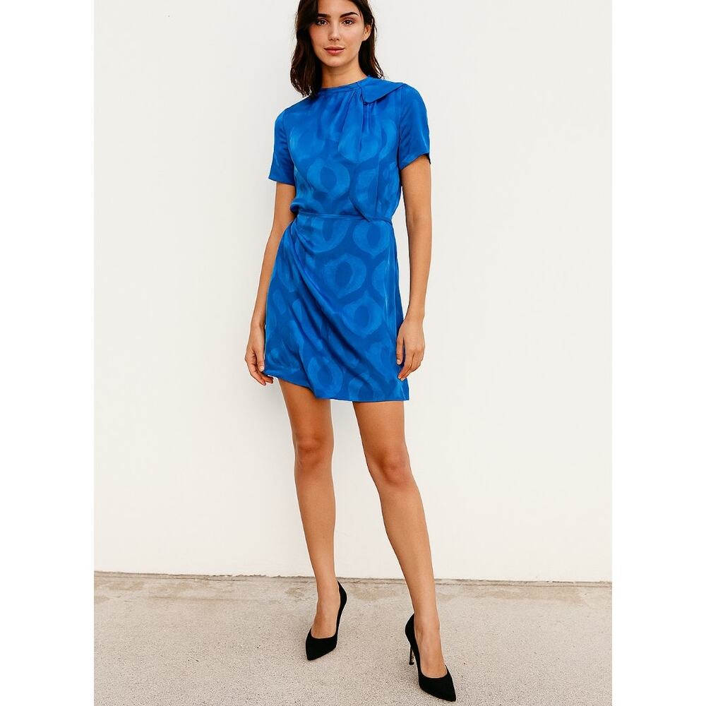 Isabel Marant 10 Jacquard Mini Wrap Dress $595 Short Sleeve Bright Royal Blue 42